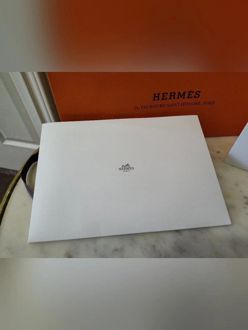 HERMÈS Large Boutique Shopping Bag Ribbon Card Envelope Receipt Sleeve Set